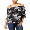 BCX Juniors' Printed Metallic Off-The-Shoulder Top (Printed Sheers, X-Large) view 1