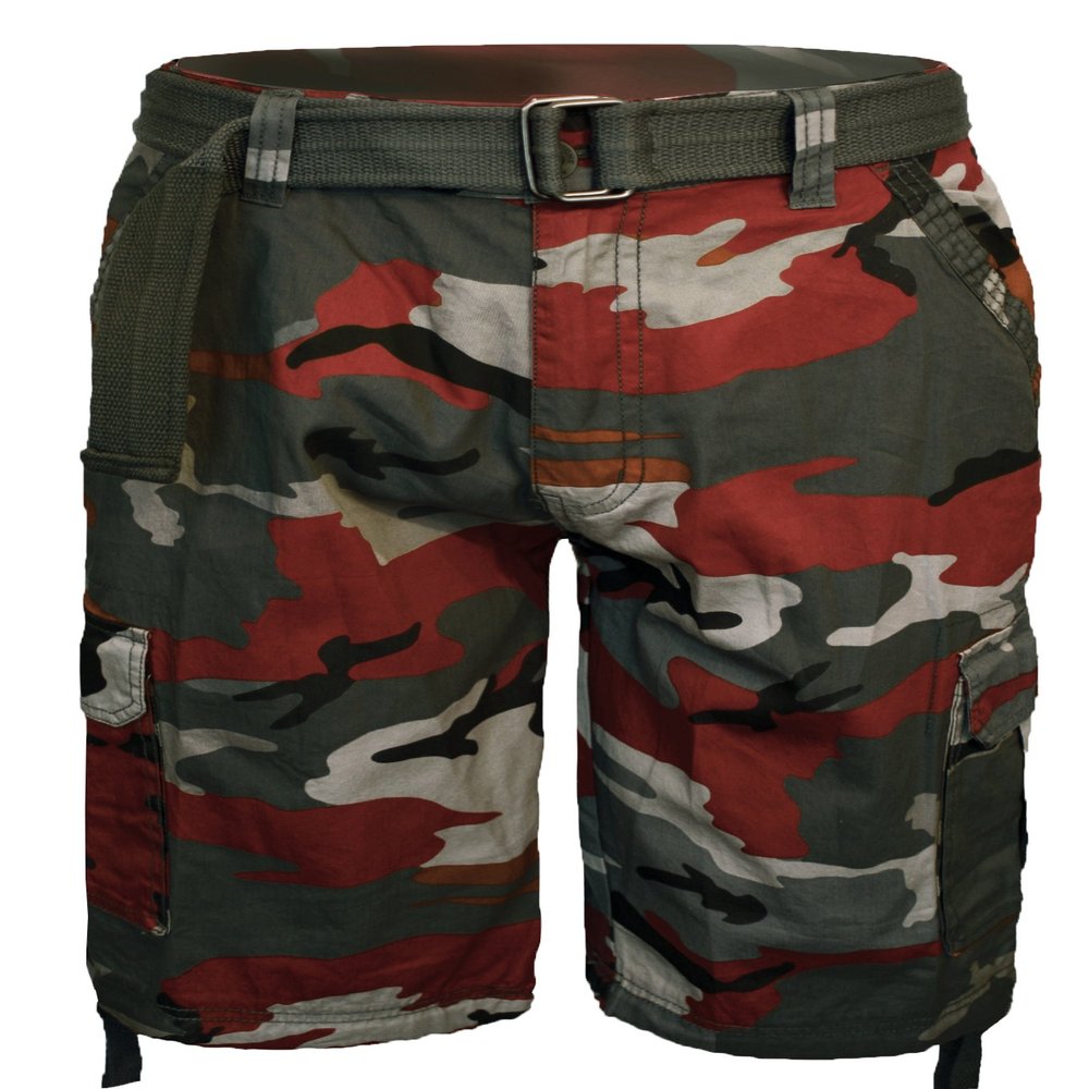 Guytalk Men's Camo Cargo Military Short RED 32