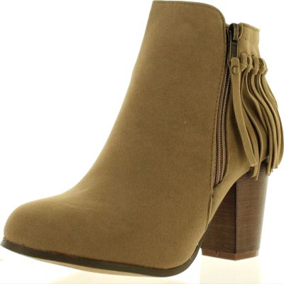 Adriana Juniper-55 Women's Chunky Heel Fringe Zipper Closure Ankle Booties,Beige,7.5