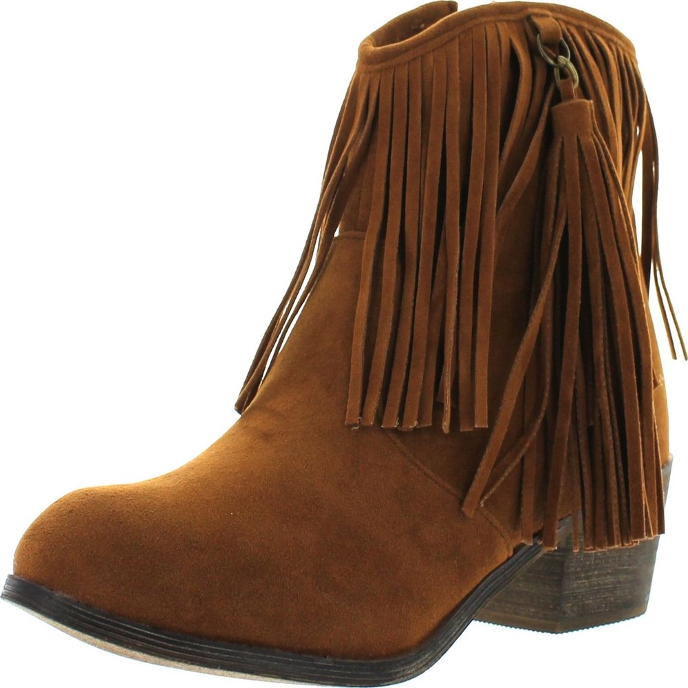 Adriana Leonara-39 Women's Side Zipper Low Heel Fringe Ankle Booties,Rust,5.5