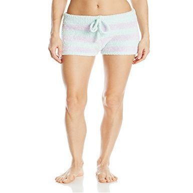 Ahh By Rhonda Shear Women's Marshmallow Drawstring Short, Blue/Lavender Stripe, Small