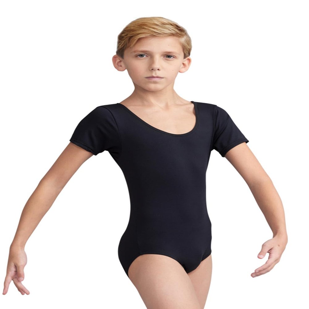 Capezio Big Boys' Tactel Short Sleeve Leotard, Black, Large