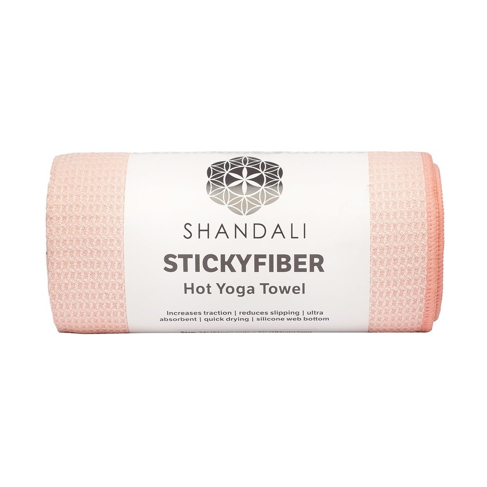 Shandali Hot Yoga Towel - Stickyfiber Yoga Towel - Mat-Sized, Microfiber, Silicone Backed, Super Absorbent, Anti-Slip, 24" x 72" - Bikram Yoga - Exercise, Fitness, Pilates - Sakura Pink