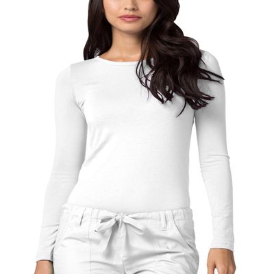 Adar Underscrubs for Women - Long Sleeve Underscrub Comfort Tee - 2900 - White - XS