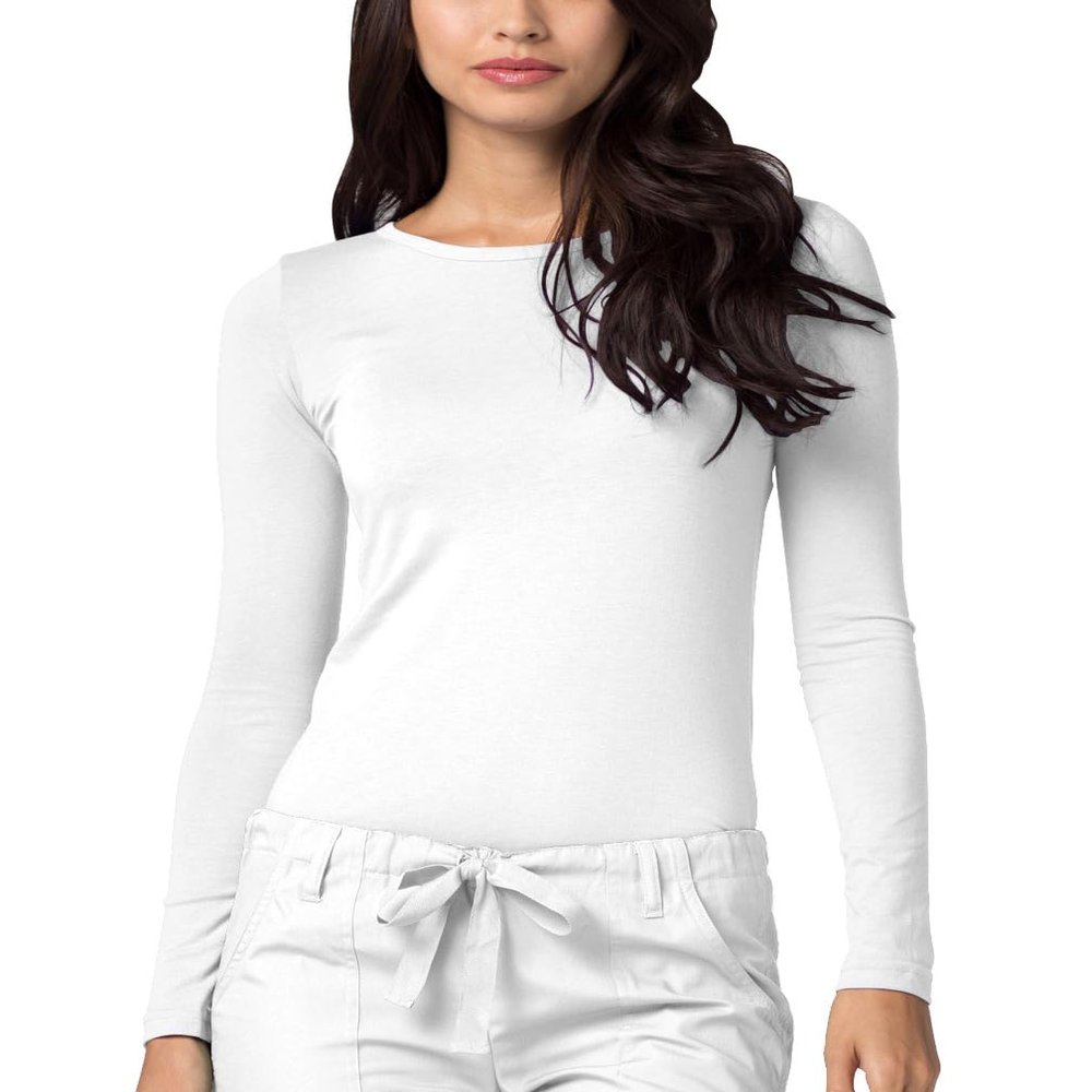 Adar Underscrubs for Women - Long Sleeve Underscrub Comfort Tee - 2900 - White - XS