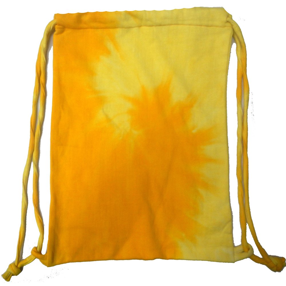Colortone Tie Dye Drawstring Backpack, Lightweight Gym Bag for Women and Men, Spiral Gold, One Size