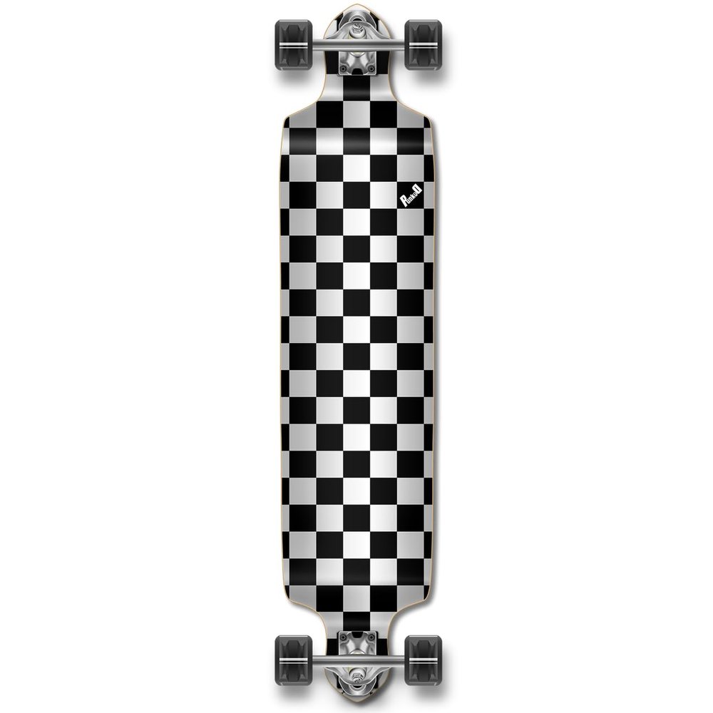 Yocaher Drop Down Longboard Complete Cruiser 41.25" x 10" w/Premium Black Grip Tape, Heavy Duty Aluminum Alloy Truck, 71mm Longboard Wheels, and ABEC-9 Bearings - Checker Gray
