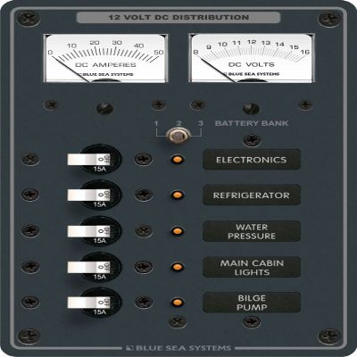 Blue Sea 8081 Dc 5 Position Toggle Branch Circuit Breaker Panal (White Switches)