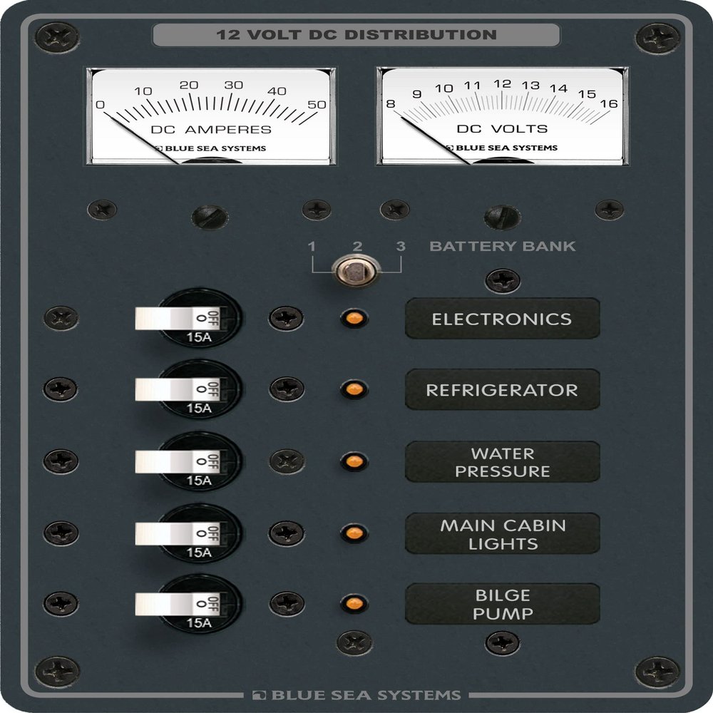 Blue Sea 8081 Dc 5 Position Toggle Branch Circuit Breaker Panal (White Switches)