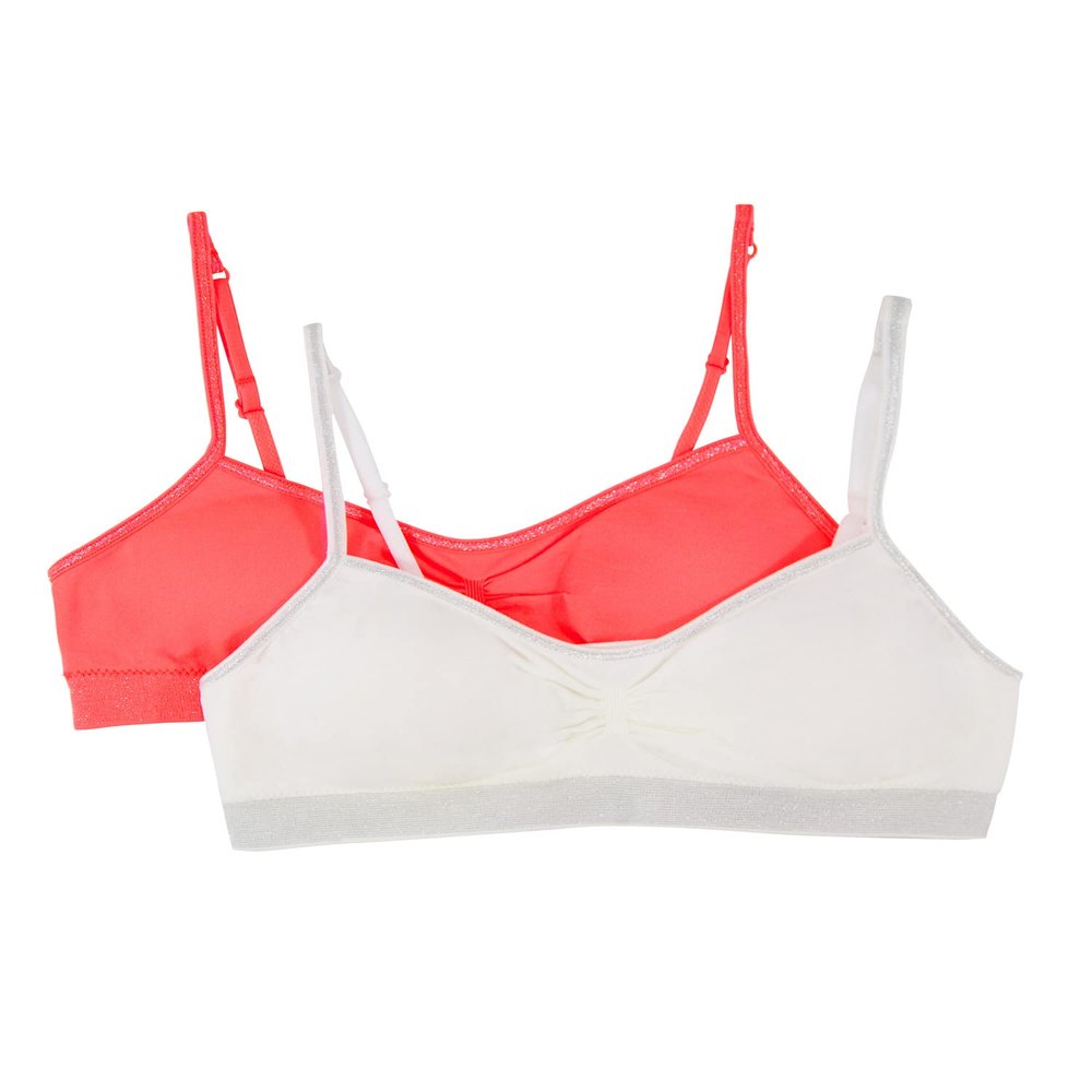 Fruit of the Loom Big Girls' Seamless Crop with Cookies, Electric Coral/White, 30(Pack of 2)