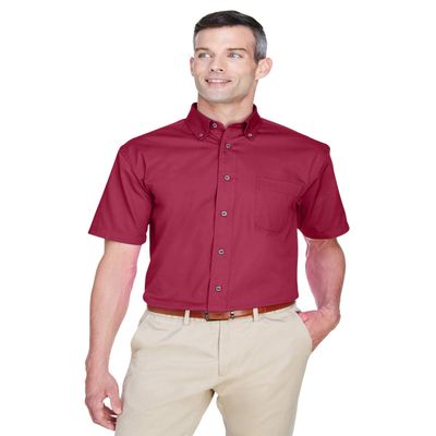 Harriton Men's Easy Blend Short-Sleeve Twill Shirt with Stain-Release XS WINE