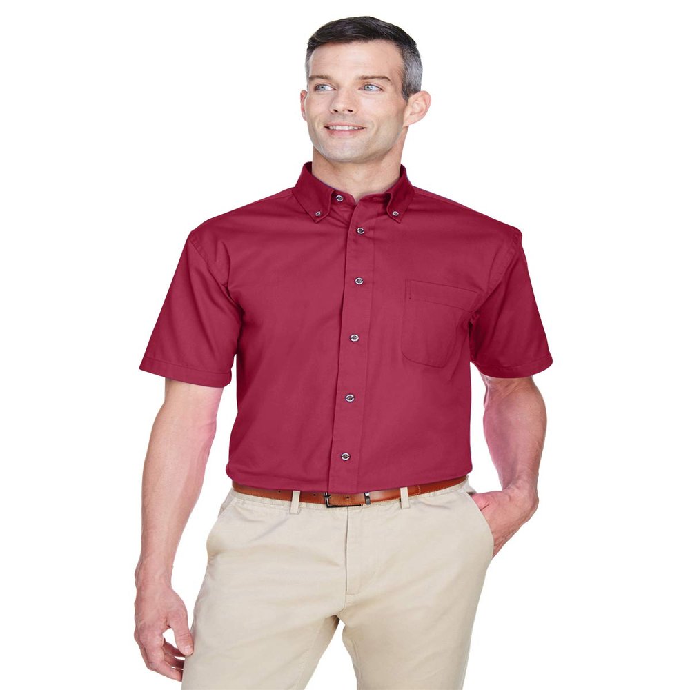 Harriton Men's Easy Blend Short-Sleeve Twill Shirt with Stain-Release XS WINE