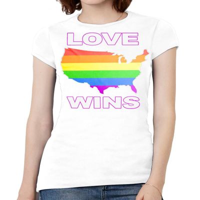 Love Wins Womens USA Short-Sleeve T-Shirt - White - 2X-Large