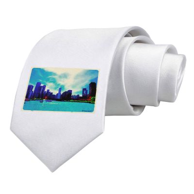 TOOLOUD Chicago Skyline Watercolor Printed White Neck Tie
