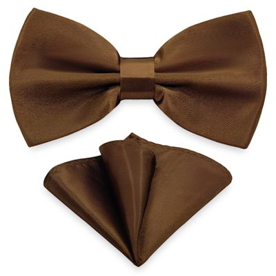 SYAYA Bow Ties for Men, Silk Formal Tuxedo Bow Tie for Boy, Tux Bowtie For Wedding U-SY-B2 (Brown - Bow Tie & Handkerchief Set)