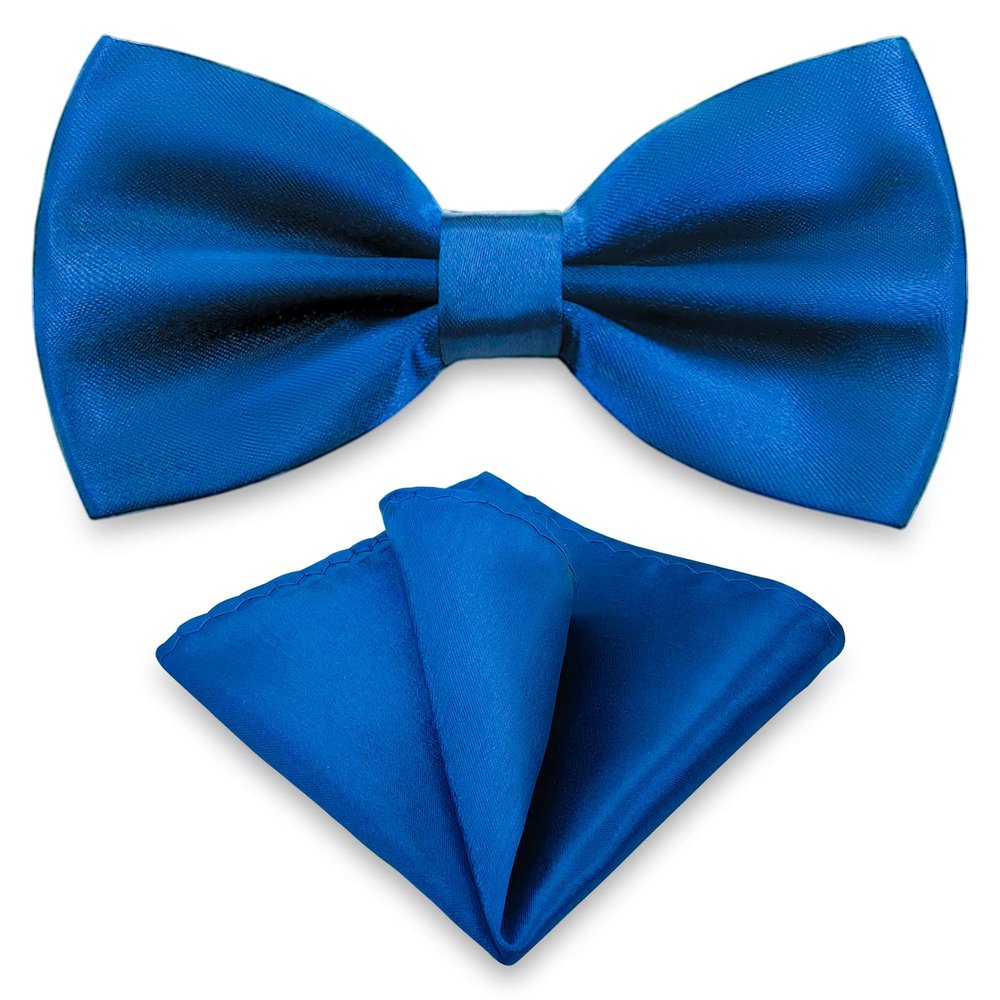 SYAYA Bow Ties for Men, Silk Formal Tuxedo Bow Tie for Boy, Tux Bowtie For Wedding U-SY-B2 (Royal Blue - Bow Tie & Handkerchief Set)