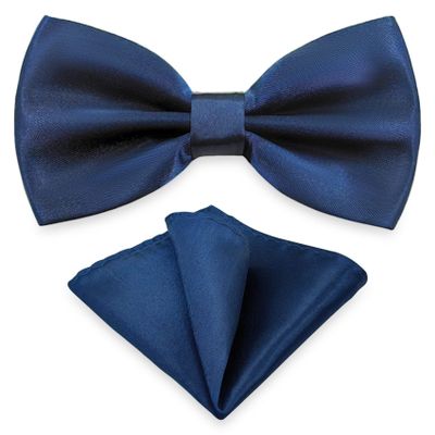 SYAYA Bow Ties for Men, Silk Formal Tuxedo Bow Tie for Boy, Tux Bowtie For Wedding U-SY-B2 (Navy Blue - Bow Tie & Handkerchief Set)