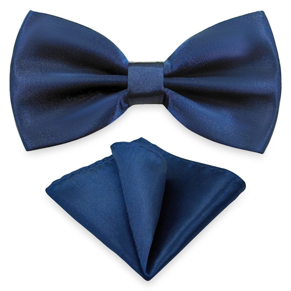 SYAYA Bow Ties for Men, Silk Formal Tuxedo Bow Tie for Boy, Tux Bowtie For Wedding U-SY-B2 (Navy Blue - Bow Tie & Handkerchief Set)