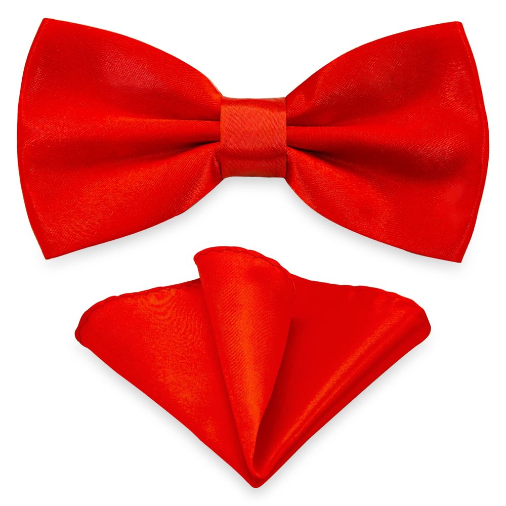 SYAYA Bow Ties for Men, Silk Formal Tuxedo Bow Tie for Boy, Tux Bowtie For Wedding U-SY-B2 (Red - Bow Tie & Handkerchief Set)