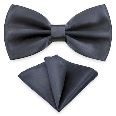 SYAYA Bow Ties for Men, Silk Formal Tuxedo Bow Tie for Boy, Tux Bowtie For Wedding U-SY-B2 (Deep Gray - Bow Tie & Handkerchief Set)