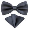 SYAYA Bow Ties for Men, Silk Formal Tuxedo Bow Tie for Boy, Tux Bowtie For Wedding U-SY-B2 (Deep Gray - Bow Tie & Handkerchief Set) view 1