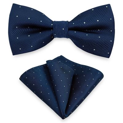 Bow Tie for Men, Boys Classic Tuxedo Bowtie Glitter Dot for Wedding, Dinner Parties, Proms & Formal Business Events U-S-T9 (Navy Blue - Bow Tie & Handkerchief Set)