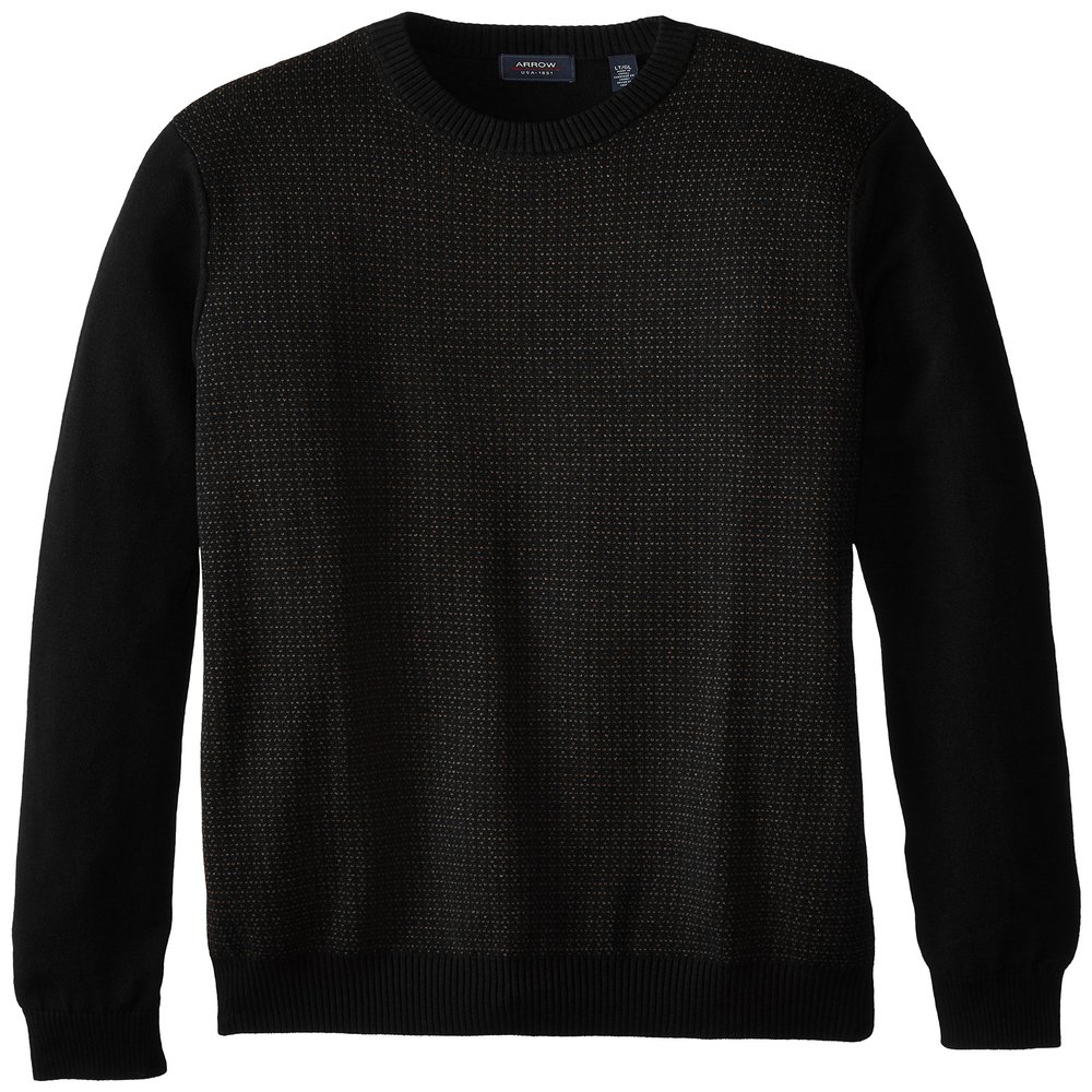 Arrow Men's Big-Tall Long Sleeve Dot Crew Sweater, Black, 2X-Large Tall