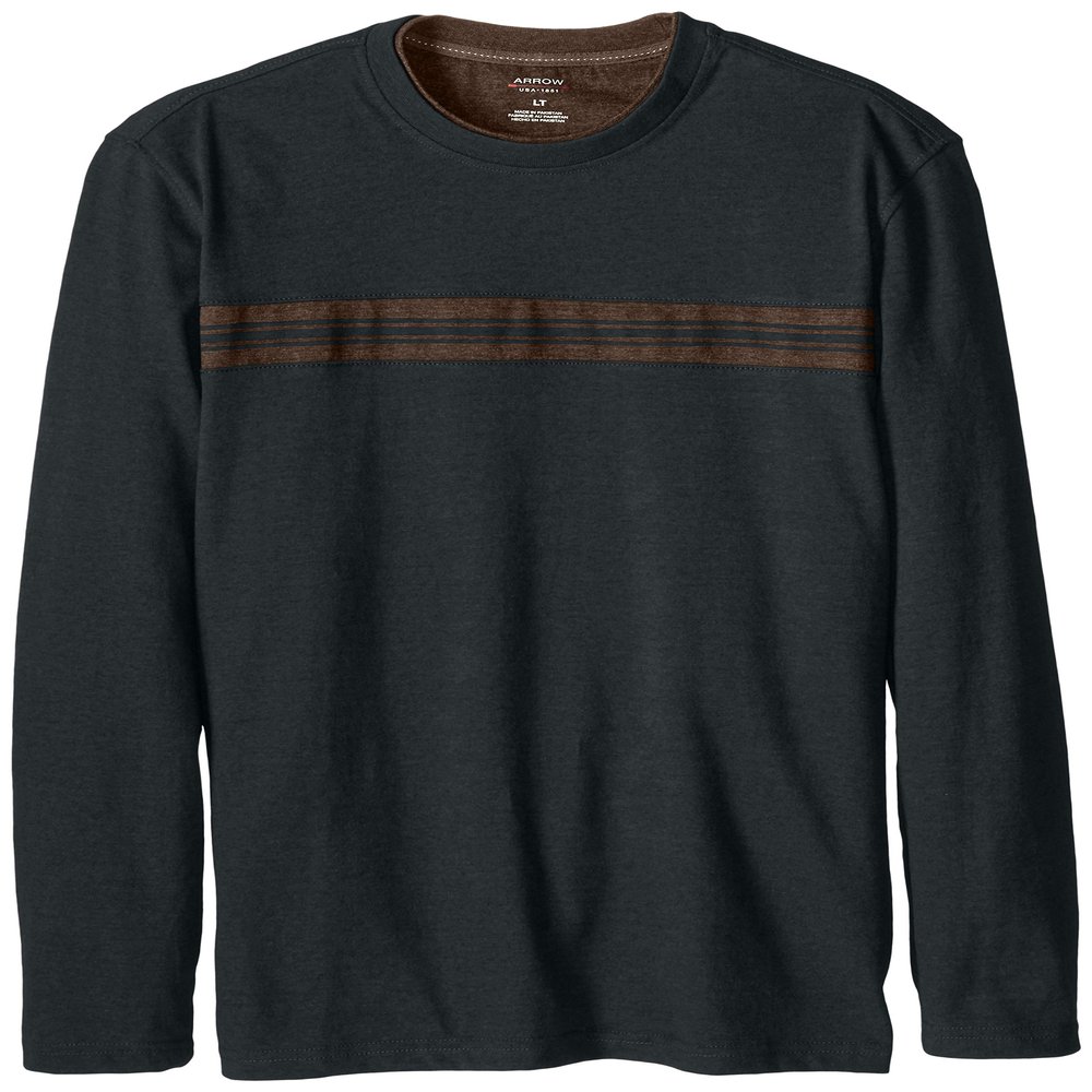 Arrow Men's Big-Tall Long Sleeve Chest Stripe Doubler, Midnight Heather, 2X-Large Tall