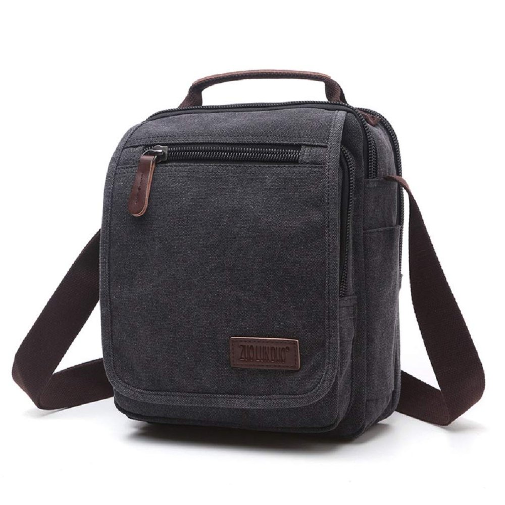 Canvas Messenger Bag Classic Shoulder Bag casual Multifunctional Crossbody Travel Purse Upgrade Black