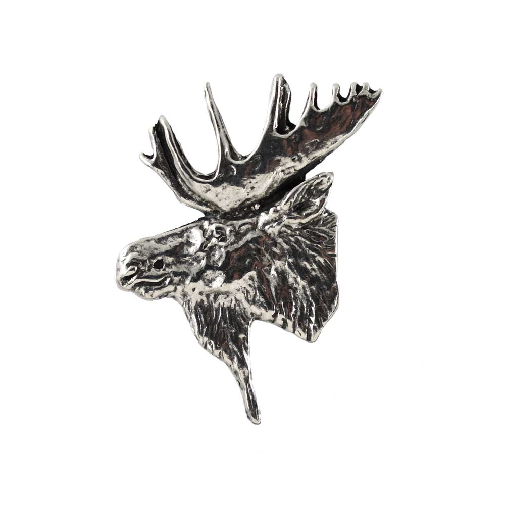 Small Bull Moose Pin, Head, Pewter, M017, 1 1/4 Inches, Handmade in the USA, Realistic, Hunting, Metal, Hat Pin, Lapel, Brooch, Gift, Over 3100 Wildlife Designs