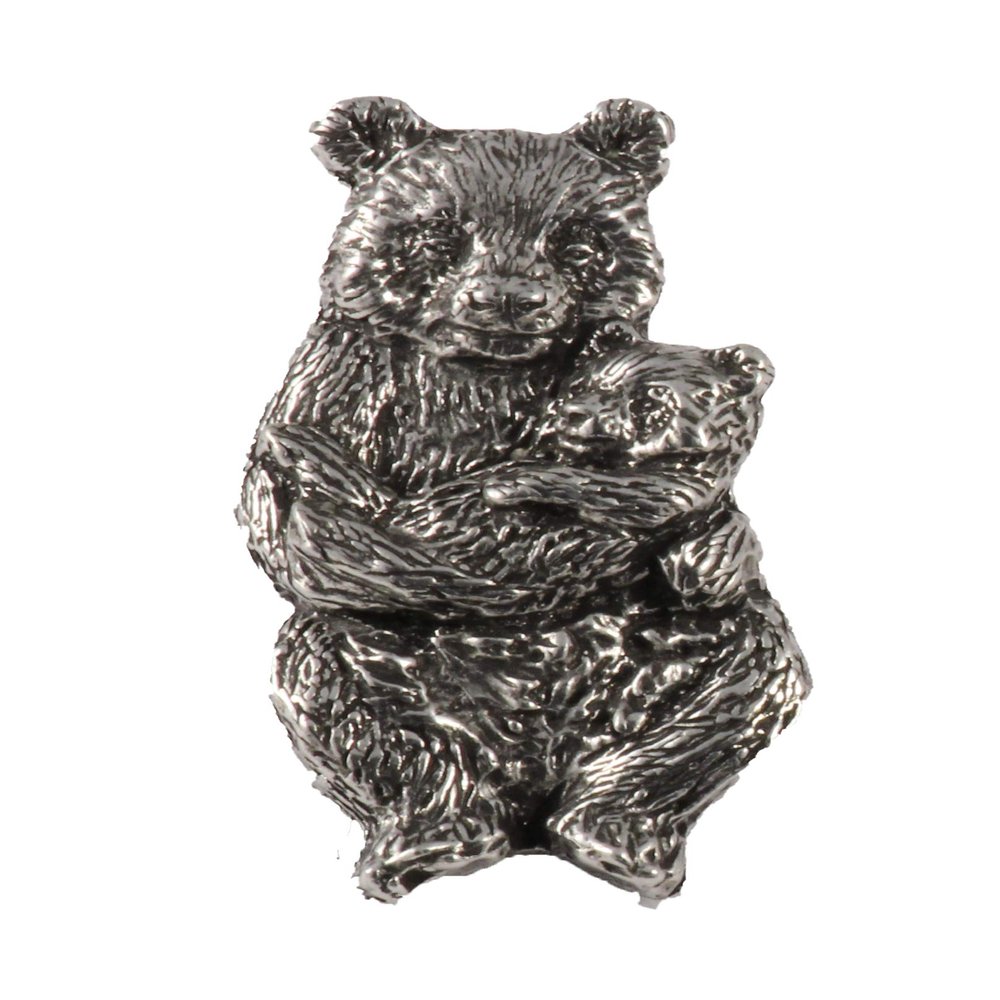 Mother Panda Pin, Mama Bear, Pewter, M152, 1.25 Inches, Handmade in the USA, Realistic, Baby, Panda, Hat Pin, Lapel Pins, Brooch, Gift, Over 3100 Wildlife Designs.