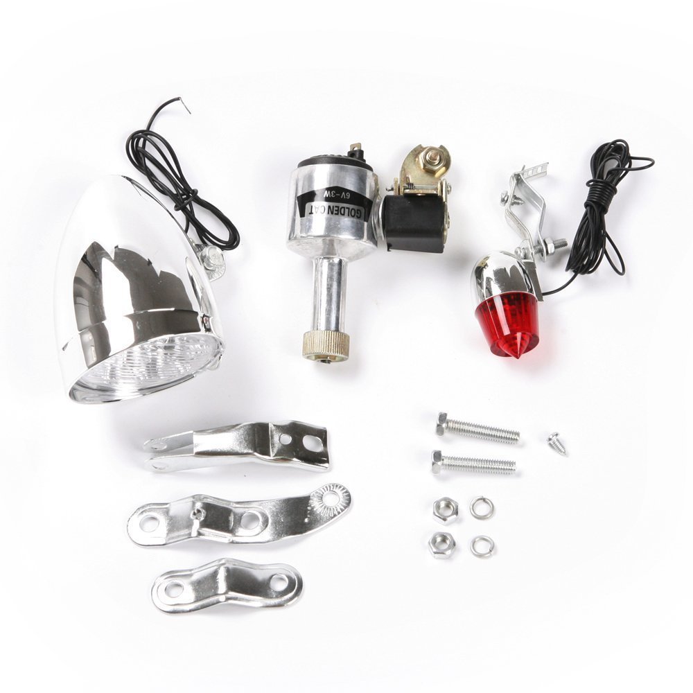Preamer 12v 6w Friction Generator Motorized Bicycle Head Tail Lamp Light Kit