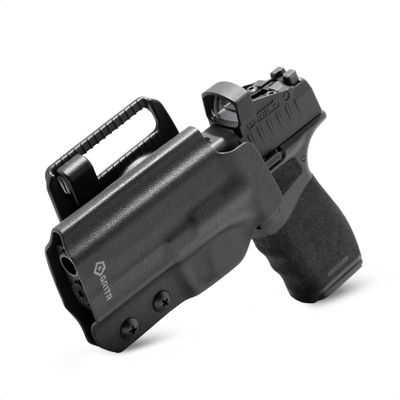 GRITR OWB Kydex Left Hand Gun Holster Fits Springfield Armory Hellcat - Optic Cut, Compatible with Safariland QLS/G-Code RTI Attachments, Adjustable Belt Loops, Open Bottom, Adjustable Cant