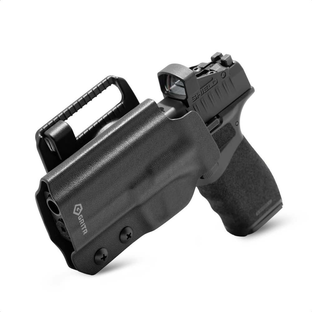 GRITR OWB Kydex Left Hand Gun Holster Fits Springfield Armory Hellcat - Optic Cut, Compatible with Safariland QLS/G-Code RTI Attachments, Adjustable Belt Loops, Open Bottom, Adjustable Cant