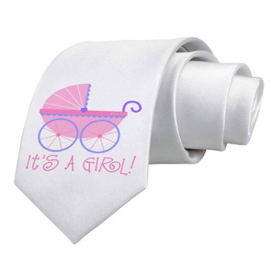 TOOLOUD It's a Girl - Baby Carriage Printed White Neck Tie