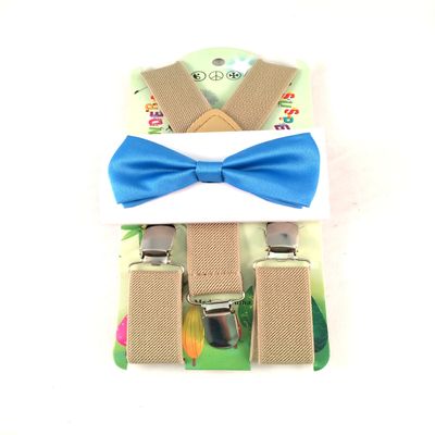 Baby Boy Suspenders and Bow Tie Tan & Blue