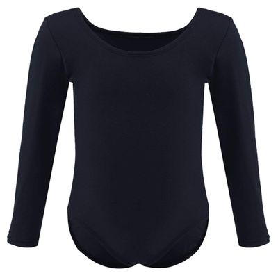 Dancina Leotard Classic Long Sleeve Girls Modest Coverage Higher Neckline Ultra Soft Singlet 6 Black