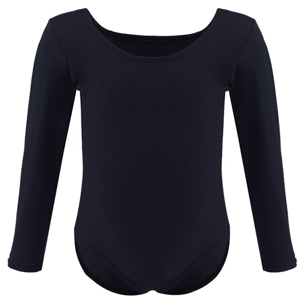 Dancina Leotard Classic Long Sleeve Girls Modest Coverage Higher Neckline Ultra Soft Singlet 6 Black