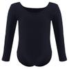 Dancina Leotard Classic Long Sleeve Girls Modest Coverage Higher Neckline Ultra Soft Singlet 6 Black view 1