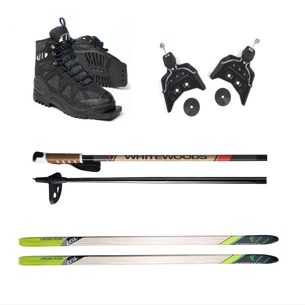 Whitewoods Adult 75mm 3-Pin Cross Country Ski Package, 157cm - Skis, Boots, Bindings, Poles (46, 90-120 lbs.)