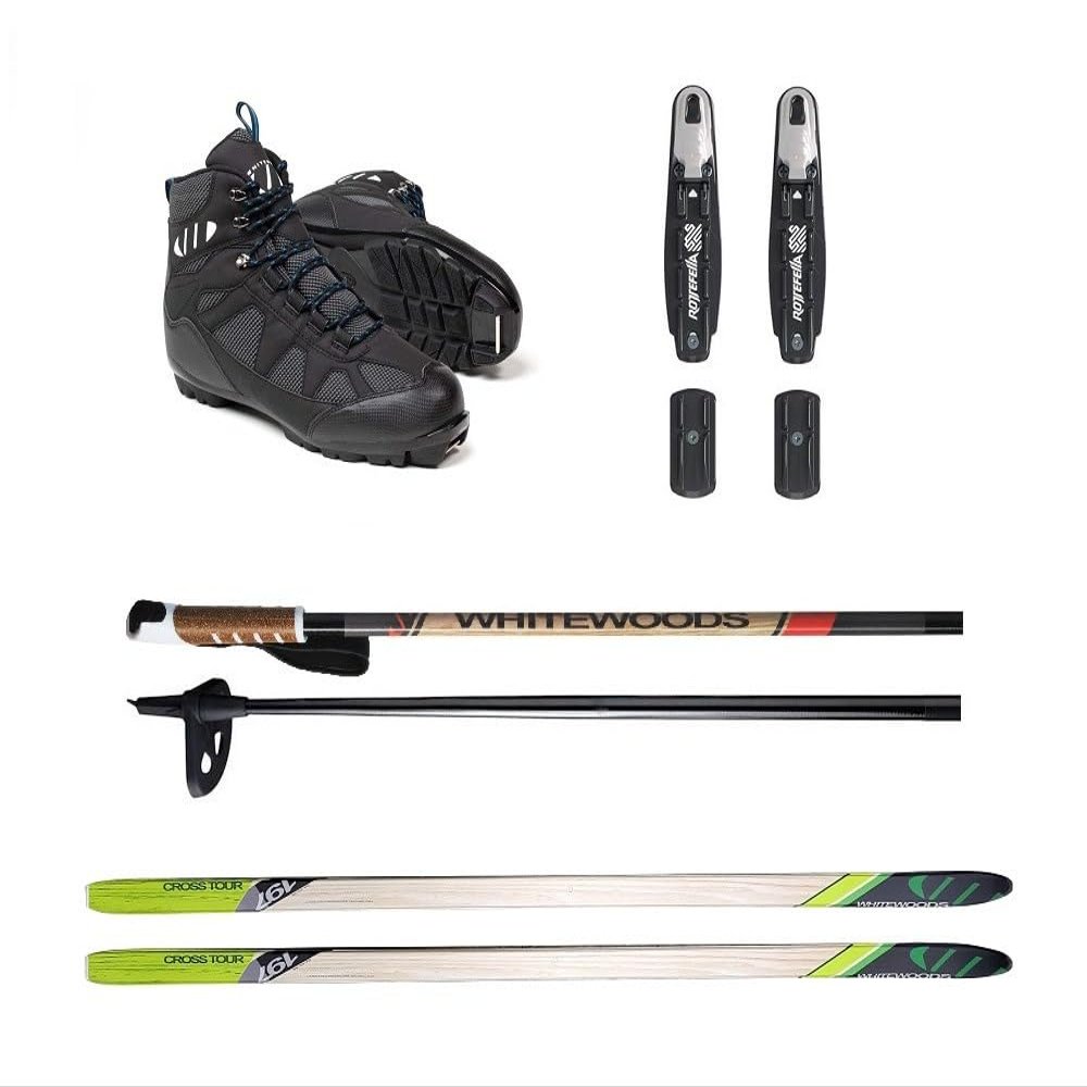 Whitewoods Adult NNN Cross Country Ski Package, 207cm - Skis, Bindings, Boots, Poles (45, 180 lbs. & Up)