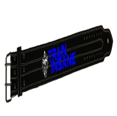 Crazee Wear Heavy Duty Workout Belt in Black with Train Insane in Neon Blue