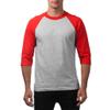 Pro Club Men's 3/4 Sleeve Crew Neck Baseball T-Shirt, Heather Gray/Red, Small view 1