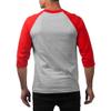 Pro Club Men's 3/4 Sleeve Crew Neck Baseball T-Shirt, Heather Gray/Red, Small view 2