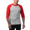 Pro Club Men's 3/4 Sleeve Crew Neck Baseball T-Shirt, Heather Gray/Red, Small view 3