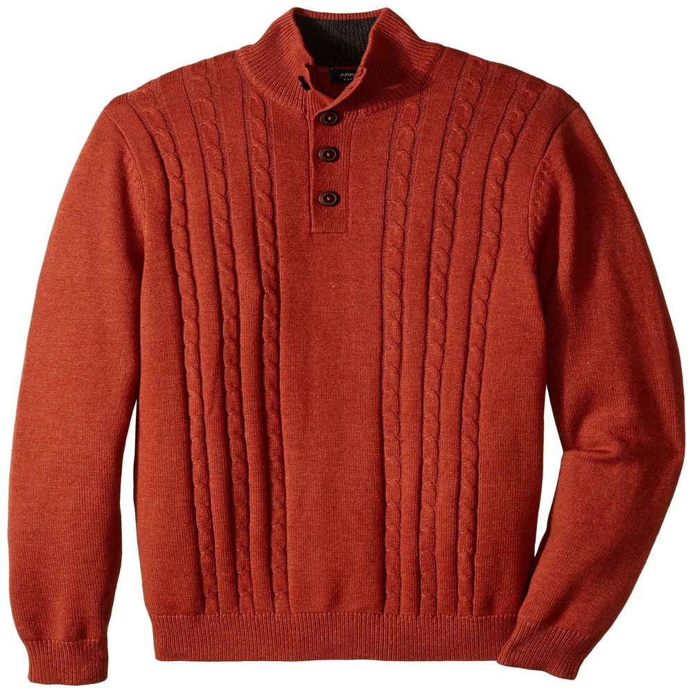 Arrow Men's Big-Tall 7GG Cable Button Mock Sweater, Arabian Spice Heather, X-Large Tall