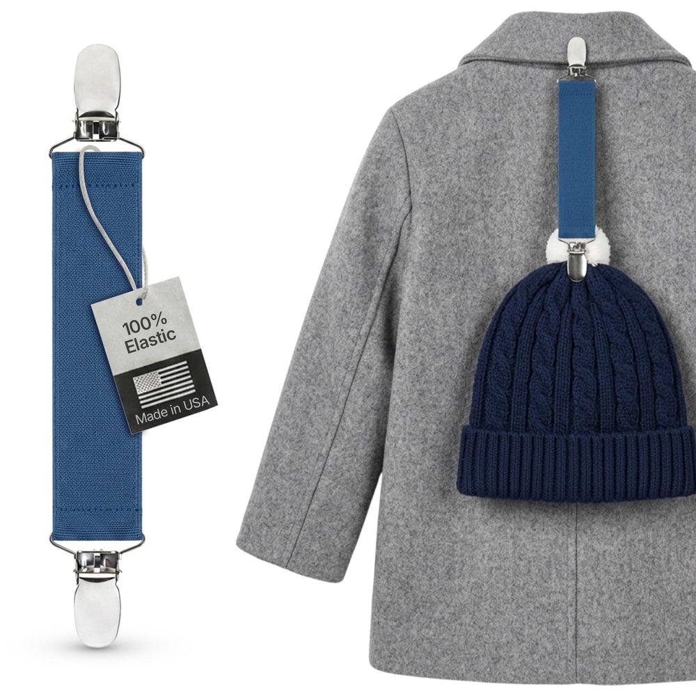 Elastic Scarf and Hat Clips Attacher with Extra Heavy Clips - Denim