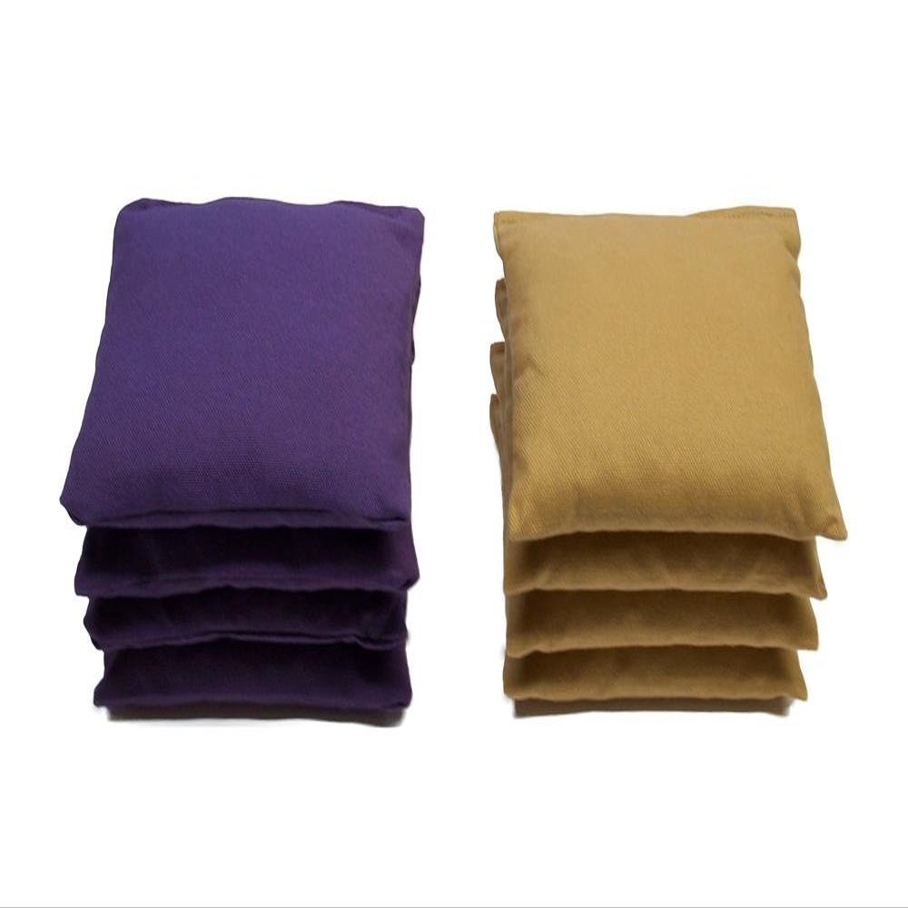 Buckeye Nation Sales Premium All Weather Resistant Cornhole Bags Bean Bag Toss (Set of 8) (Choose Your Colors) - Made in The USA (Purple/Gold)