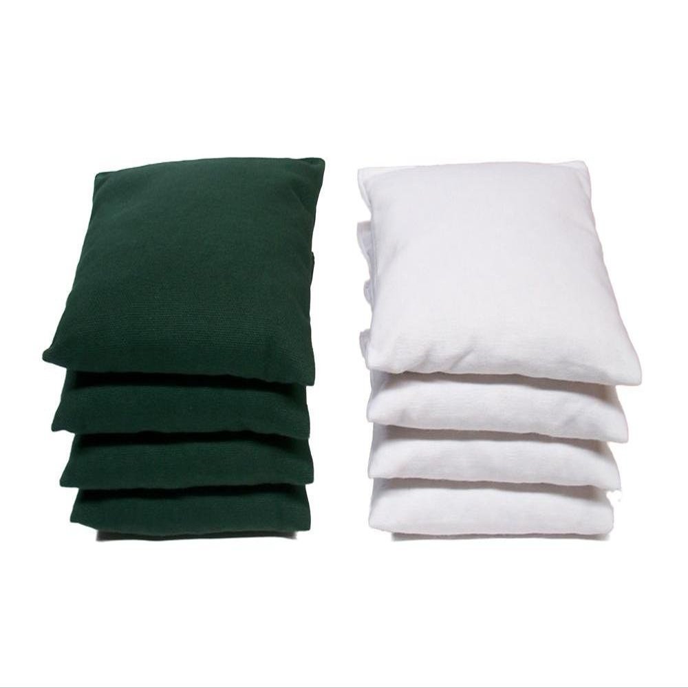 Premium All Weather Resistant Cornhole Bags Bean Bag Toss (Set of 8) by Buckeye Nation Sales - (Choose Your Colors) - Made in The USA (Hunter Green/White)