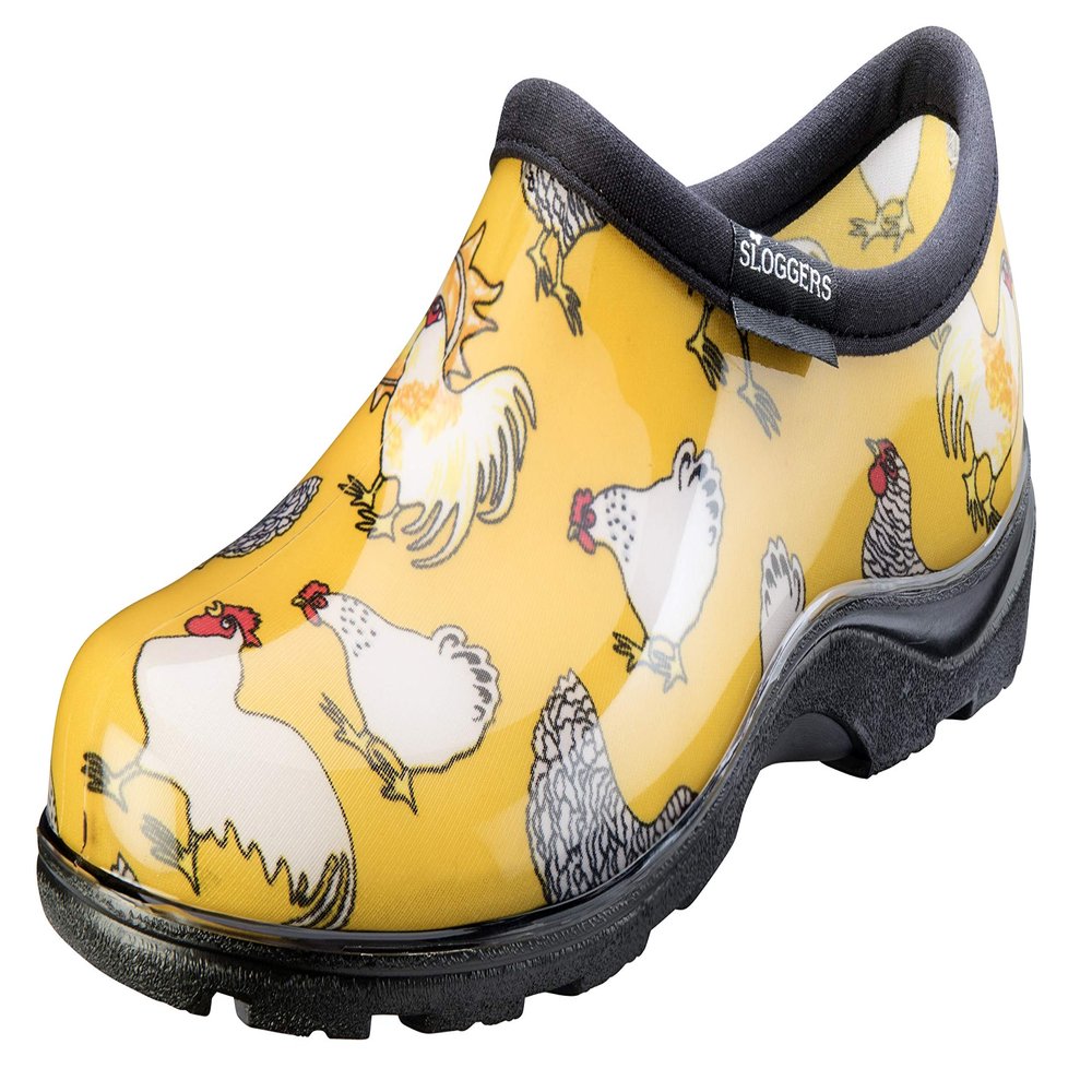 Sloggers Original Waterproof Rain and Garden Shoe for Women Outdoor Slip-On Garden Clog - Made in The USA with Premium Comfort Insole and Arch Support - Chickens Daffodil Yellow, Size 8